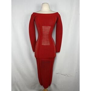 Balmain Off-The-Shoulder Knit Maxi Dress Red